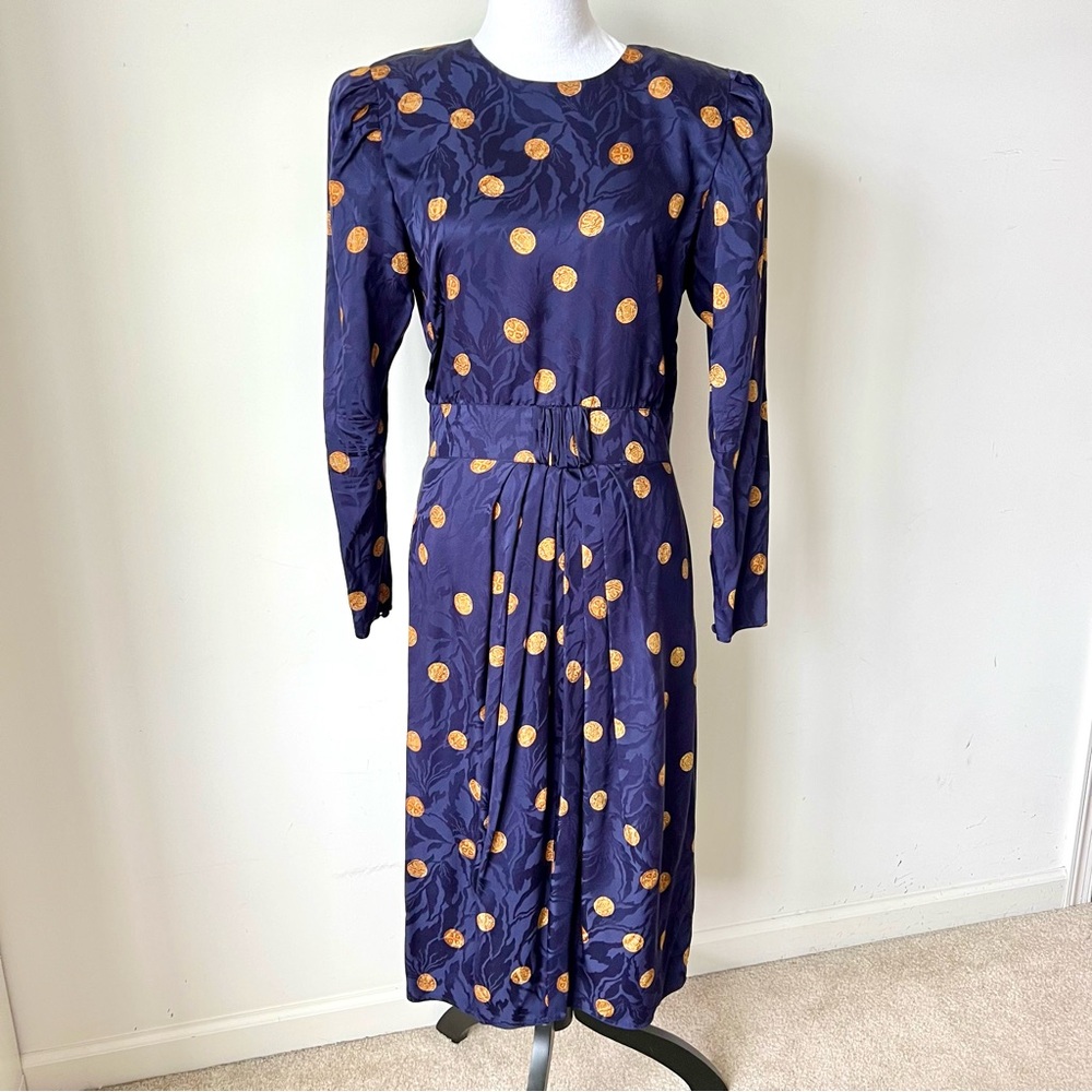 MAGGY LONDON For Jeannene Booher Silk Polka Dot 80s Long Sleeve Dress—SZ. 10